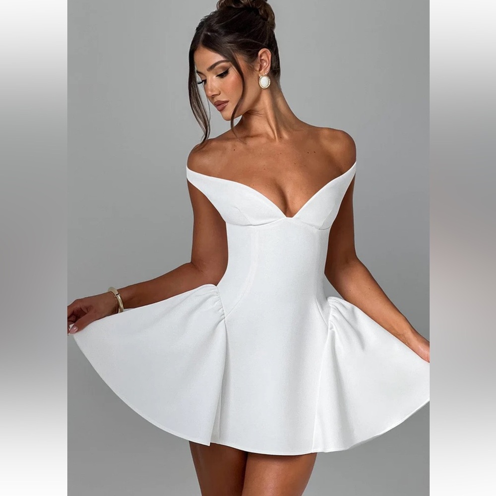 BABYBOO MARLA MINI DRESS - IVORY Elegant Off-Shoulder White Dress S - Picture 5 of 10